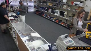 Woman with glasses sells her watches and pounded by pawn guy