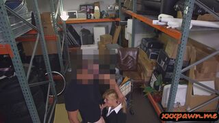 Hot blonde milf pounded by pawn dude in storage room