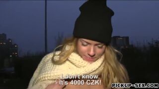 European flashes her boobies and slammed in public place