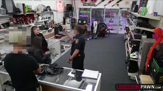 Hot threesome fuck in the pawnshop for a big cash