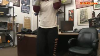 Brunette hottie gets her pussy screwed by pawn keeper