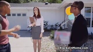 Bigtit realtor rides two big black cocks