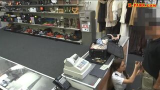 Stewardess smashed by nasty pawn keeper at the pawnshop