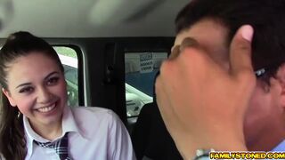 Lucy Doll got on her knees gives Juan a steaming blowjob 