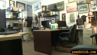 Pretty babe pawns her pussy and pounded at the pawnshop