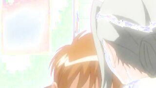 Anime babe rubbing a dick with her huge tits.