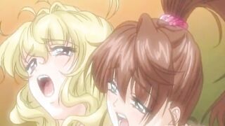 Hentai babes get jizzload and sharing a dildo