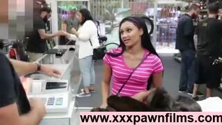Guy talks Latina into sex for cash in shop
