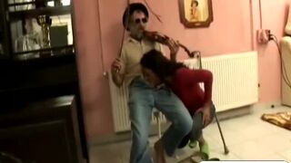 Shameless chick seduces and fucks handicapped man