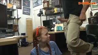 Skinny redhead pawns her twat and fucked by nasty pawn guy