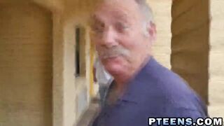 Blonde teen sucking old man cock in jacuzzi