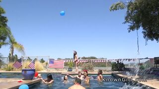 Girlfriend finished pool party and fucked