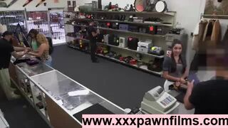 Horny shop guy talks amateur babe into sex for cash