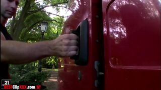 Sweet Blonde is fucked in pickup by friend
