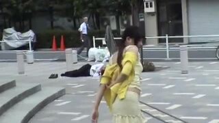 Subtitled Japanese public nudity striptease in Tokyo