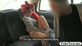Busty redhead passenger cum sprayed all over her face