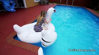 Tall guy bangs petite blonde teen with huge cock