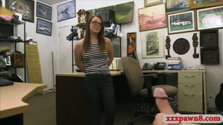 Hot babe with glasses banged by perverted pawn keeper