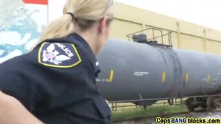 Busty cop sluts take a hard pounding together from a meaty black cock
