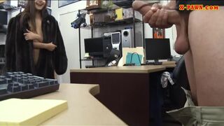 Pretty babe screwed by pervert pawn guy in the back office