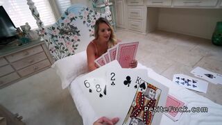 Petite teen plays huge cards and huge cock