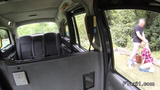 Big tits blonde rides cock on the bonnet of fake taxi