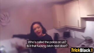 Horny police officer gets a double blowjob from an ebony babe and her girlfriend