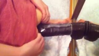 Anal riding my big black dildo