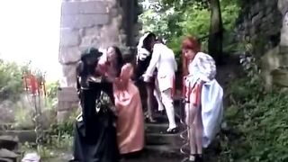 Hot African babe satisfying a white stud's cock in the outdoors