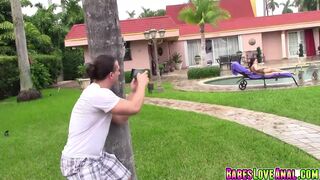 Neighbor receives a deep throat blowjob from Kimber Woods