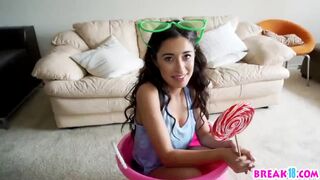 Charming petite teen Cameron Canela playing with a big cock stud