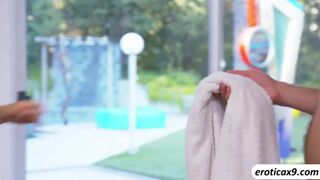 Pretty Nina North passionately fuck big cock by the pool
