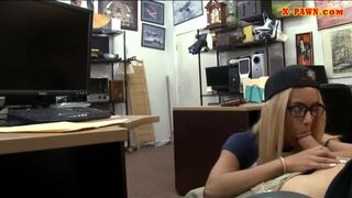Tight blonde with glasses banged hard by pawn dude