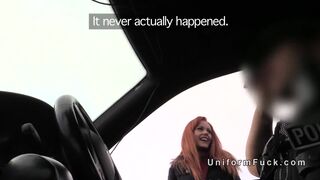 Redhead amateur beauty bangs fake cop in public