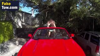 Horny brunette hammered on a roof of a car and filmed in POV style