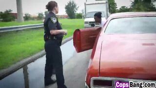 Outdoor doggy style threesome female cop interracial