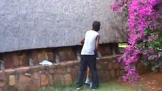 African Bald Whore Doggy Style Threesome Outdoors