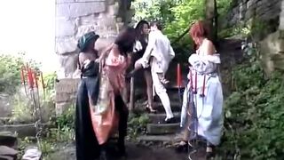 Outdoor African hottie blowjob fucking interracial