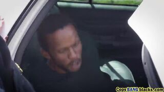 Female cops outdoor threesome face sit interracial