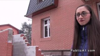Amateur babe fucks fake agent in public