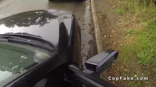 Slim blonde in shorts sucks and fucks fake cop