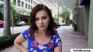 Brunette pretty teen Karlie Brooks flasher her tits in public