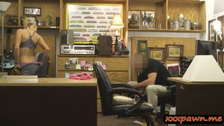 Blonde beauty railed by pervert pawn guy in his office