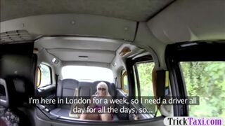 Busty blond babe banged by fraud driver in the backseat