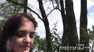 Young beautiful babe fucks agent outdoor