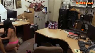 Cuban chick gets her shaved pussy screwed in the backroom