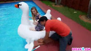 Sexy brunette Daisy Chainz seduced and fucked by a pool guy
