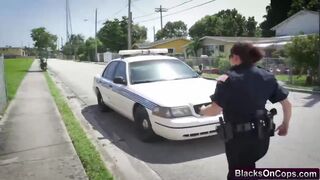 Two horny curvy cops choking on big mouthful black dick outdoor