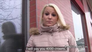 Shy Czech blonde takes huge dick in public