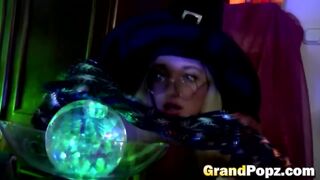 Young blonde hottie riding old stud long dong